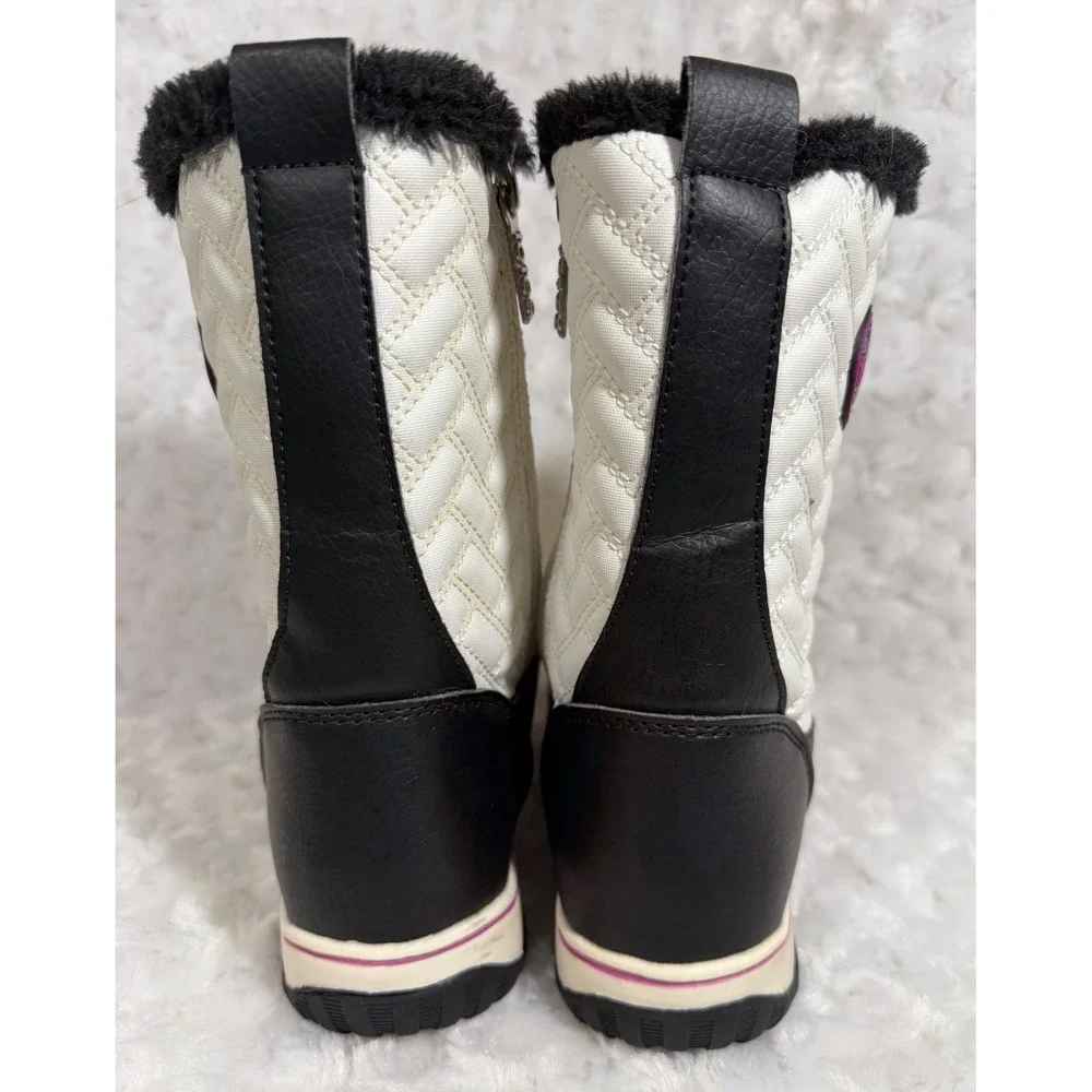 Totes Makenzie Girls Winter Boots‎ White Black Quilted Faux Fur Zip Size 2 Med